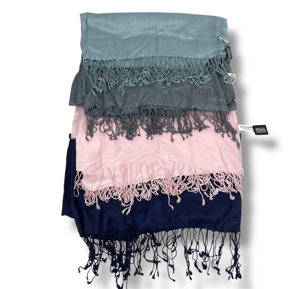 Set of 4 Bijoux Terner Psuedo Pashmina Wrap Scarf 82 x 33 Fringe Coastal Boho